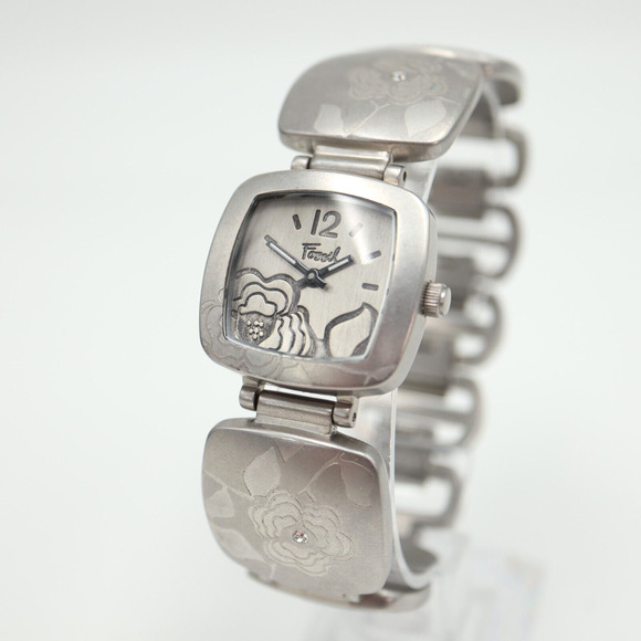 Fossil Womens Floral Link Watch 27mm Square Stainless Steel JR-9806 New Battery - Picture 1 of 16